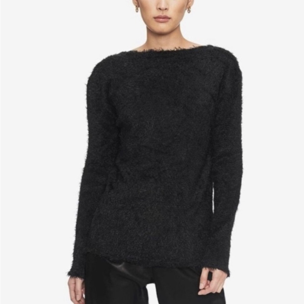 ANINE BING Open Back Fuzzy Knit Sweater Black
